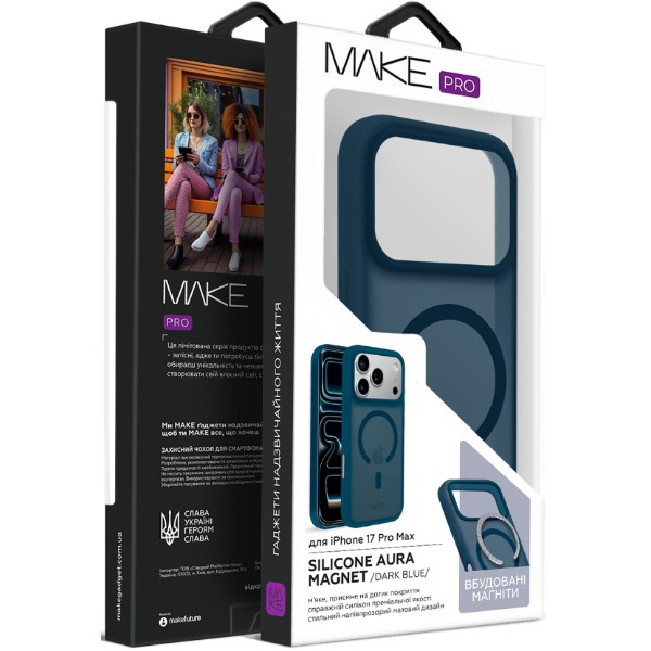 Фото - Чехол для смартфона MAKE for Apple iPhone 17 Pro Max Silicone Aura Magnet Dark Blue (MCLAM-AI17PMDB)